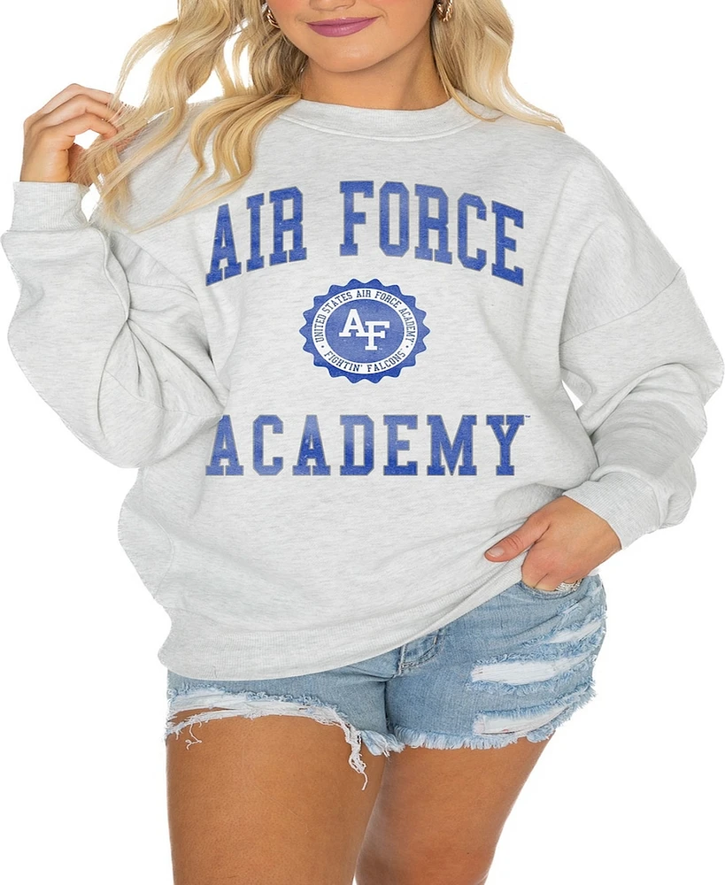 Gameday Couture Women's Steel Air Force Falcons Good Vibes Premium Fleece Drop Shoulder Pullover Sweatshirt