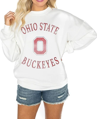 Gameday Couture Women's White Ohio State Buckeyes Good Vibes Premium Fleece Drop Shoulder Pullover Sweatshirt