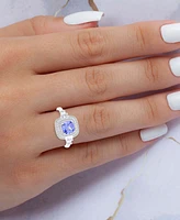 Blue & White Double Halo Mixed Cut Statement Ring Sterling Silver