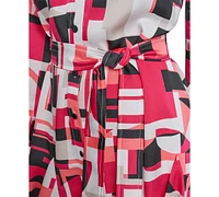 Karl Lagerfeld Paris Women's Printed Belted Shirtdress