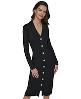 Karl Lagerfeld Paris Women's Embellished-Button Sweater Dress