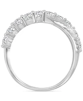 Blue & White Cubic Zirconia Crossover Statement Ring in Sterling Silver
