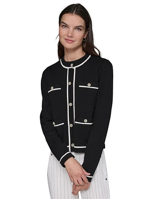 Karl Lagerfeld Paris Women's Four-Pocket Crewneck Cardigan