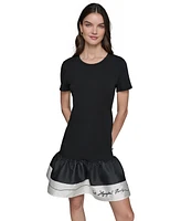 Karl Lagerfeld Paris Women's Ruffled-Hem Embroidered-Script T-Shirt Dress