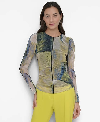 Dkny Women's Printed Ruched Blouse