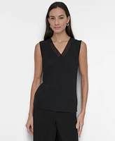 Dkny Women's Contrast-Trim V-Neck Sleeveless Top