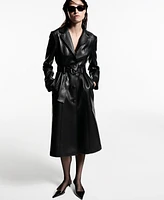 Mango Women's Fur-Effect Trim Leather-Effect Coat