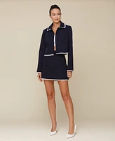 Avec Les Filles Women's Lace-Trim Button-Front Crop Jacket