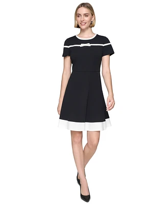 Karl Lagerfeld Paris Women's Round-Neck Bow-Trim A-Line Dress