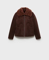 Mango Women's Suede-Effect Shearling Collar Jacket