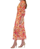 julia Jordan Women's Printed Tie-Waist Tiered Chiffon Dress