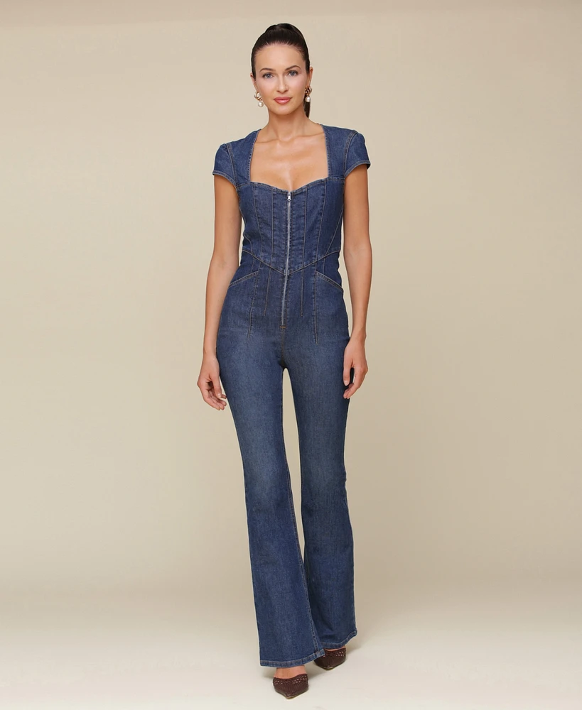 Avec Les Filles Women's Sweetheart-Neck Corset Zip-Up Jumpsuit