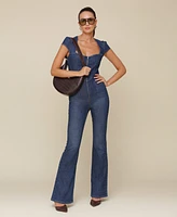 Avec Les Filles Women's Sweetheart-Neck Corset Zip-Up Jumpsuit