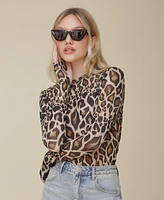 Avec Les Filles Women's Printed Long-Sleeve Mesh Top