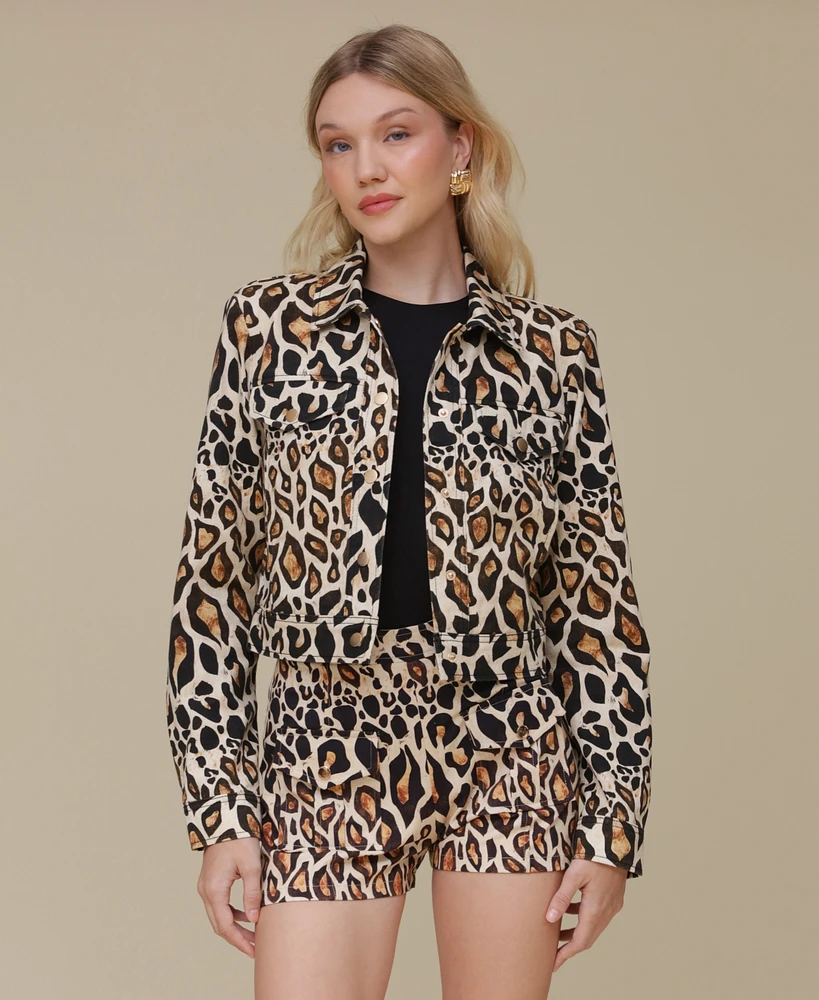 Avec Les Filles Women's Cotton Cropped Printed Jacket