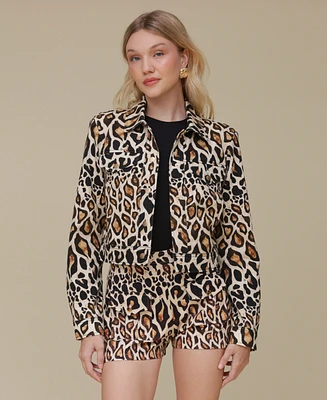 Avec Les Filles Women's Cotton Cropped Printed Jacket