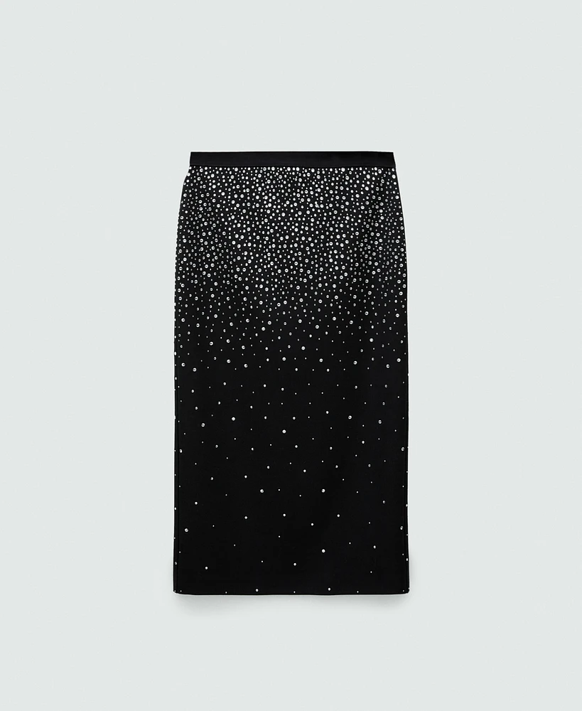 Mango Women's Rhinestones Detail Midi Skirt