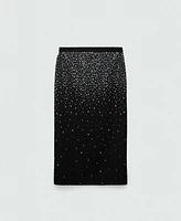 Mango Women's Rhinestones Detail Midi Skirt