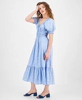 And Now This Women's Printed Cotton Puff-Sleeve Maxi Dress, Exclusively at Macy's