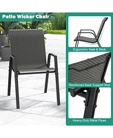 Gymax 4PCS Stackable Patio Rattan Dining Chairs Space-Saving Outdoor Chair Set