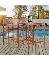 Gouun 3 Pieces Acacia Wood Patio Bar Set with Sunflower Patterned Backrest