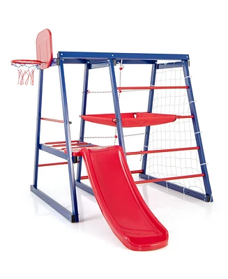 Gouun 7-in-1 Metal Climbing Playset for Toddlers with Slide and Basketball Hoop