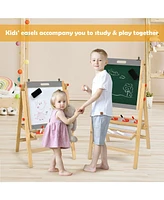 Gouun Kids Art Easel with Paper Roll Double Sided Chalkboard and Whiteboard