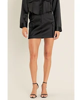 endless rose Women's Satin Cargo Mini Skirt