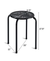 Gouun Set of 6 Stackable Multifunctional Daisy Design Backless Round Metal Stool Set