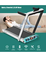 Gymax 2 in 1 Folding Treadmill 2.25HP Running Machine w/ Dual Display