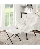 Gouun Modern Accent Chair with Folding Footrest and Head Pillow