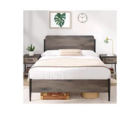 gaomon Full Bed Frame with Wooden Look Headboard and Footboard, Metal Bed Frame with Under Bed Storage, Strong Steel Slats Support