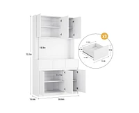 gaomon 71" Tall Kitchen Pantry Cabinet, Kitchen Hutch Storage Cabinet with Led Lights and Power Outlets, Food Pantry Cabinet with Microwave Stand