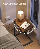 Slickblue C-Shaped Side Table – End Table with Charging Station, 2 Usb Ports & Outlets, Adjustable Feet for Couch, Sofa, Bedroom & Living Room
