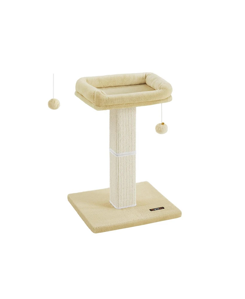 Slickblue Cat Scratcher Post with Plush Perch and Woven Sisal, Pompom, Removable Washable Cover