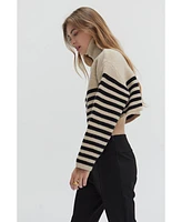 Crescent Women's Avery Turtle Neck Striped Sweater Top