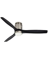 Casa Vieja 52" Windspun Modern Indoor Ceiling Fan 3 Blade Led Light Remote Control Brushed Nickel Finish Black Wood Blades Bedroom Living Room Kitchen