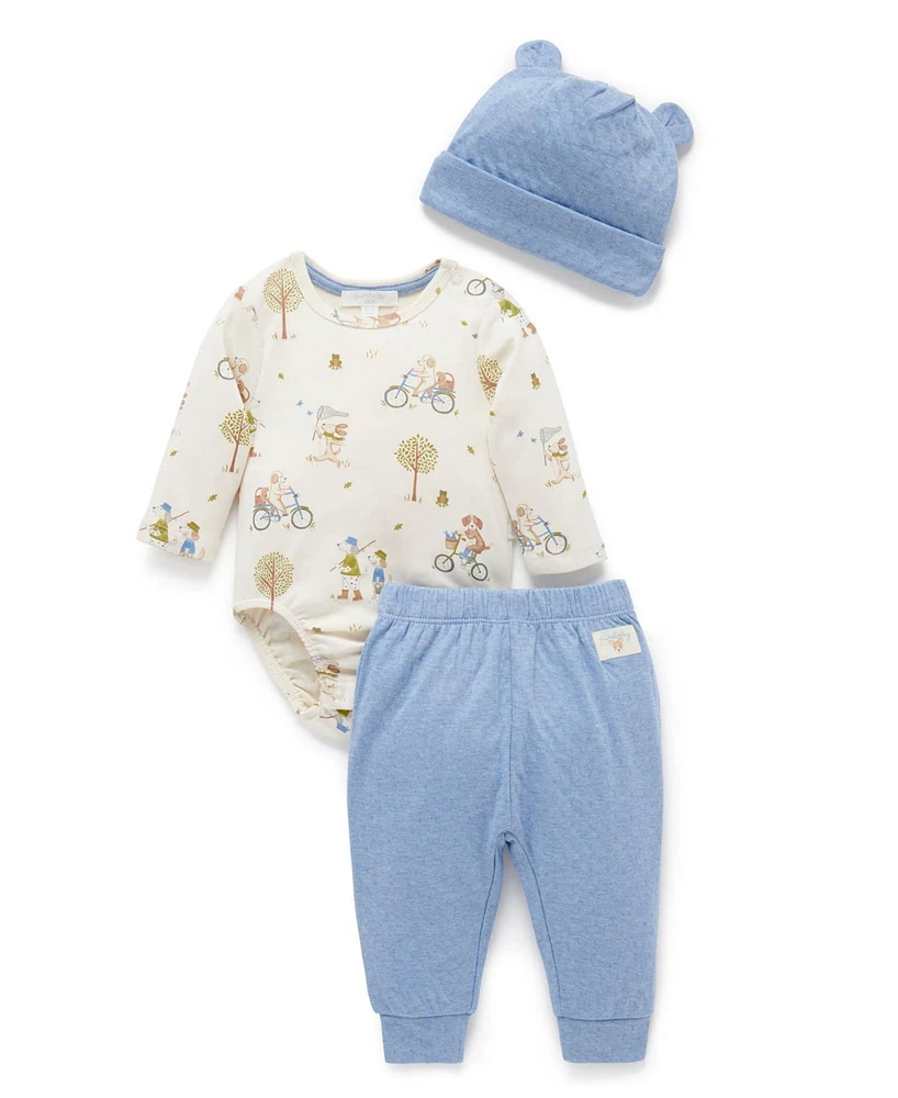 Purebaby Baby Boys Hat, Bodysuit & Leggings 3 Piece Set