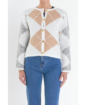 English Factory Women's Argyle Cardigan