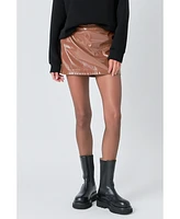 Grey Lab Women's Glossy Leather Skort