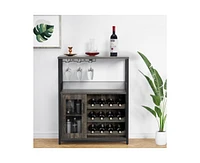 gaomon Wine Bar Cabinet with Detachable Wine Rack, Bar Rack Cabinet with Glass Holder and 1 Drawer, Mesh Door