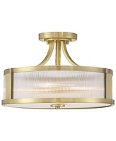 Possini Euro Design Randall 16" Modern Semi Flush-Mount Ceiling Light Fixture Kitchen Foyer Hallway Drum Round Brass Finish Glass Bedroom Bathroom Ent