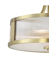 Possini Euro Design Randall 16" Modern Semi Flush-Mount Ceiling Light Fixture Kitchen Foyer Hallway Drum Round Brass Finish Glass Bedroom Bathroom Ent