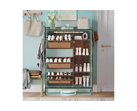 gaomon Shoe Cabinet, Free Standing Shoe Storage Cabinet with 3 Flip Drawers and Adjustable Side Cabinet, Rattan Wooden Shoe Rack