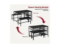 gaomon Dining Table Set for 4, Kitchen Table Set for 4 with 2 Benches, Rectangular Dining Room Table Set with Wine Rack & Storage Shelves
