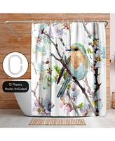 Americanflat 71x74 Robin and Apricot Tree Blossom Shower Curtain - 100% Polyester Shower Curtain