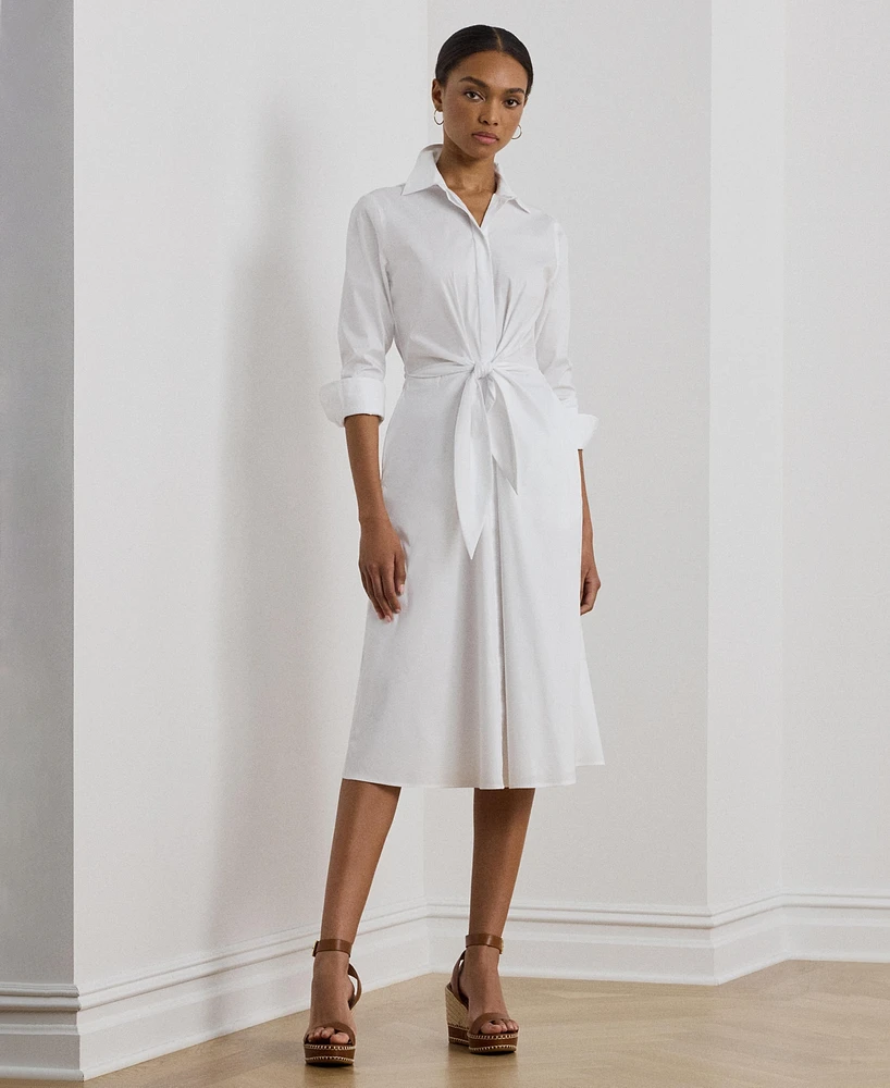 Lauren Ralph Women's Tie-Front Cotton-Blend Shirtdress