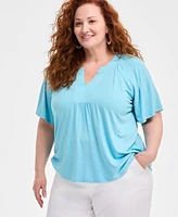 Style & Co Plus Flutter-Sleeve Top, Exclusively at Macy's