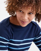 Style & Co Women's Striped Pima Cotton 3/4-Sleeve Top, Exclusively at Macy's