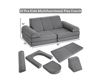 gaomon 10PCS Modular Kids Play Couch, Kids Couch for Playroom Kids Modular Couch, Convertible Foam Couch Kids Play Set for Creative Play, Modular Couc